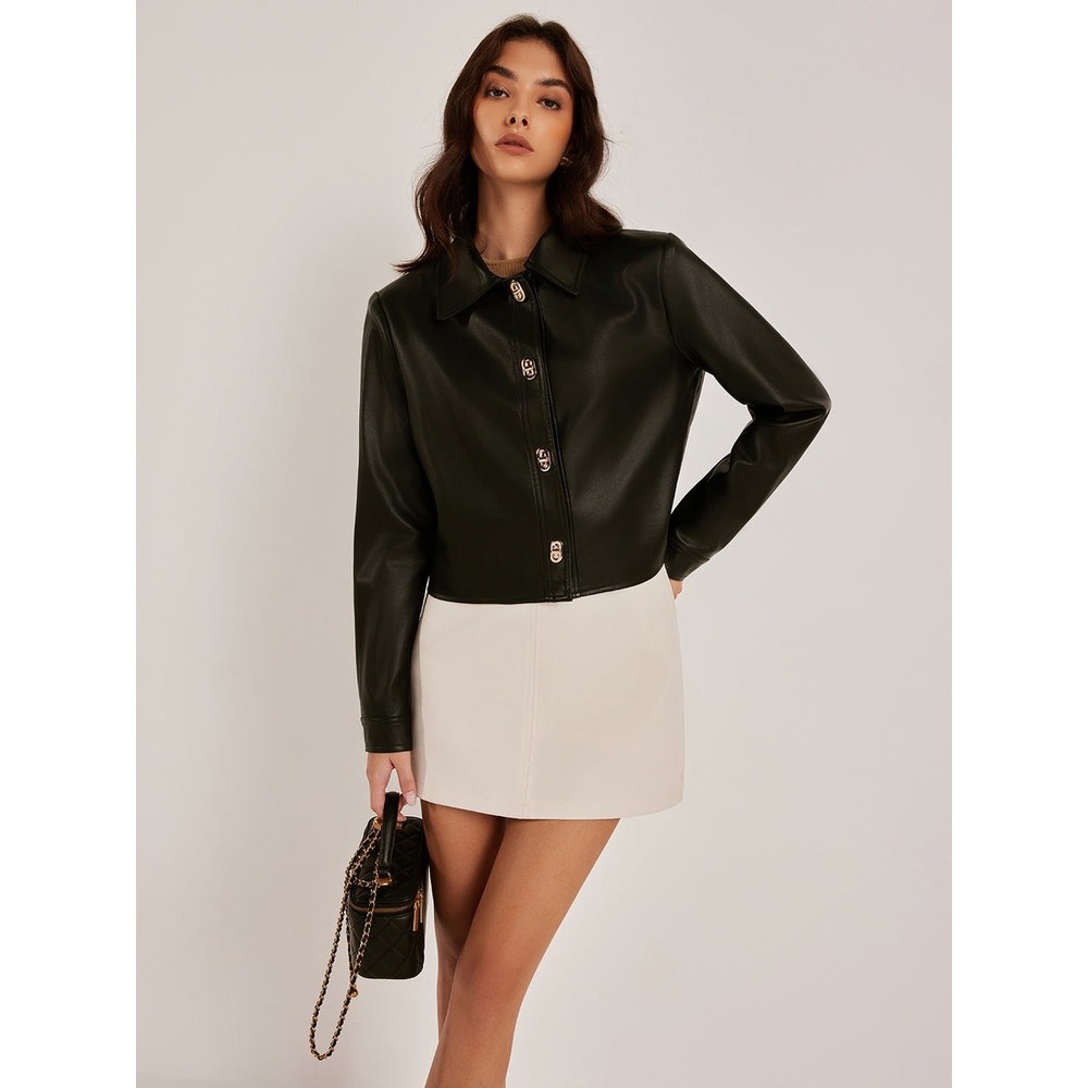 Commense‎ Metal-Button PU Leather Short Jacket Black size S - Picture 4 of 6